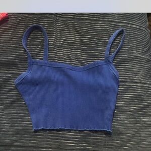 SHEIN Blue Ribbed Fitted Crop Tank Top
